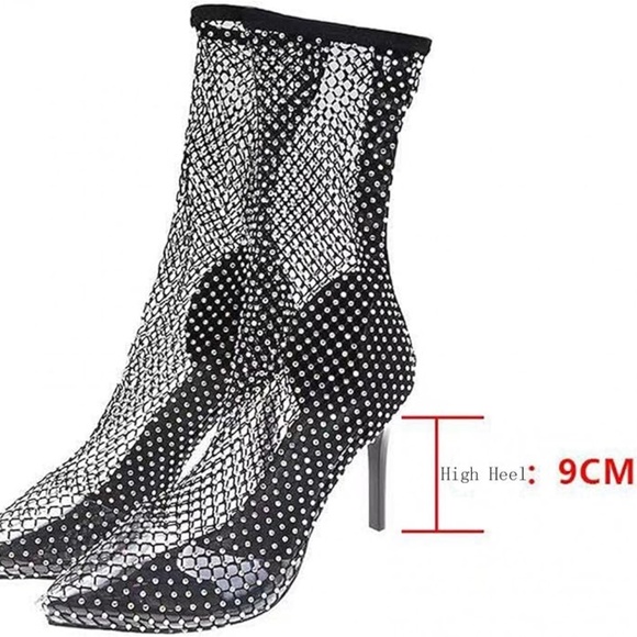 PLT BLACK DIAMANTE FISH NET SOCK BOOTS - Picture 8 of 9